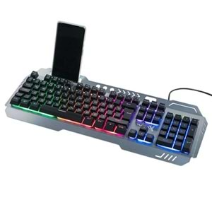 Turbox HeatCycle TR-GK104 USB Kablolu Gri/Siyah Gaming Standart Q Işıklı Metal Kasa Bilek Padli Klavye