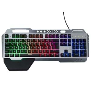 Turbox HeatCycle TR-GK104 USB Kablolu Gri/Siyah Gaming Standart Q Işıklı Metal Kasa Bilek Padli Klavye