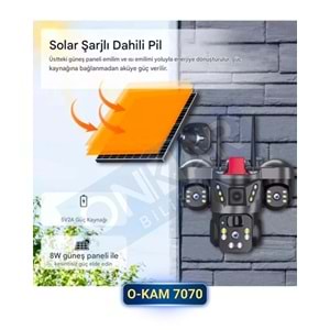 Okam 7070 Solar Güneş Enerjili 4G Sim Kartlı eSim Destekli 9MP 3 Lens Güvenlik Kamerası