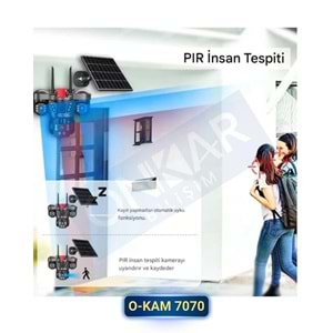 Okam 7070 Solar Güneş Enerjili 4G Sim Kartlı eSim Destekli 9MP 3 Lens Güvenlik Kamerası
