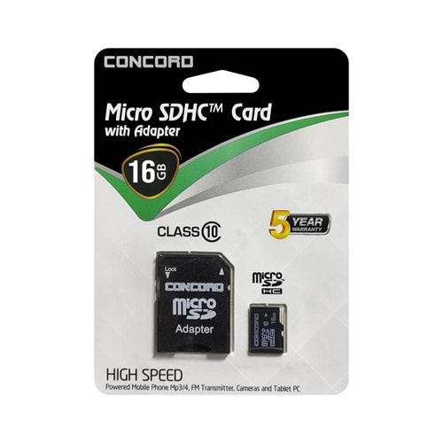 CONCORD C-M16 HAFIZA KARTI 16GB MİCRO SD CLASS10