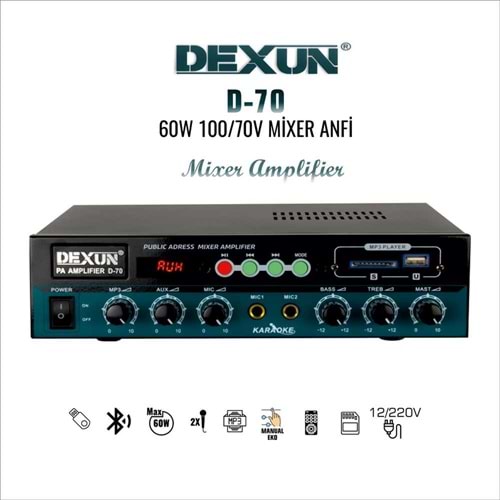Dexun D-70 60W 100V Hat Trafolu Anfi USB BT SD