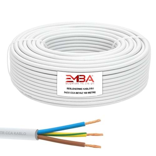 EMBA 3 X 2.5 TTR Seslendirme Ve Enerji Kablosu CCA Beyaz 100mt