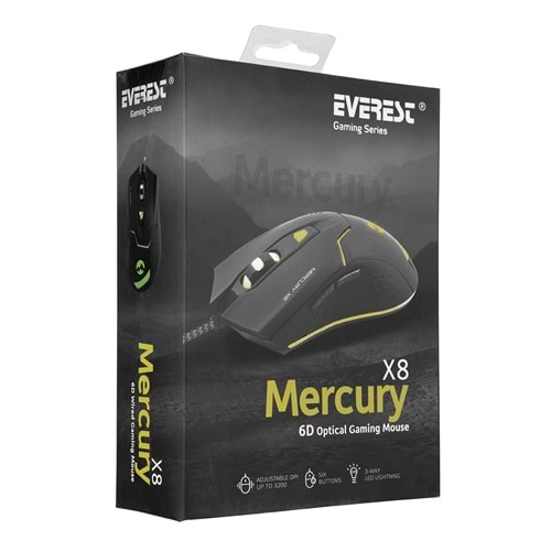 Everest Mercury X8 Usb Siyah 6D Optik Oyun Mouse