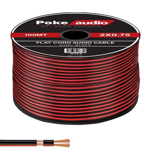 2X0.75 Hoparlör Kablosu Kordon Makaralı Siyah 100mt Poke PK-1416