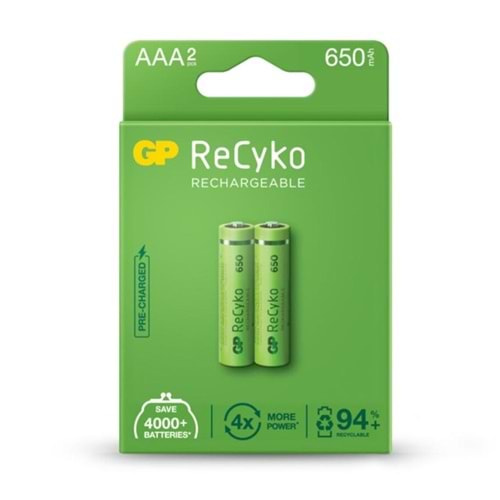 Gp Recyko Şarjlı Pil Aaa İnce 650Mah (2 Adet)