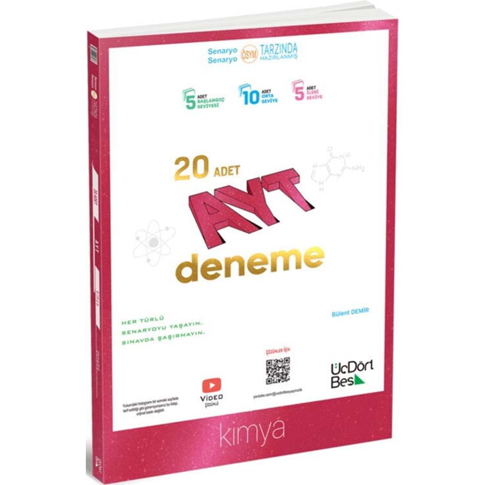 ÜçDörtBeş Yayınları AYT Kimya 20 Deneme