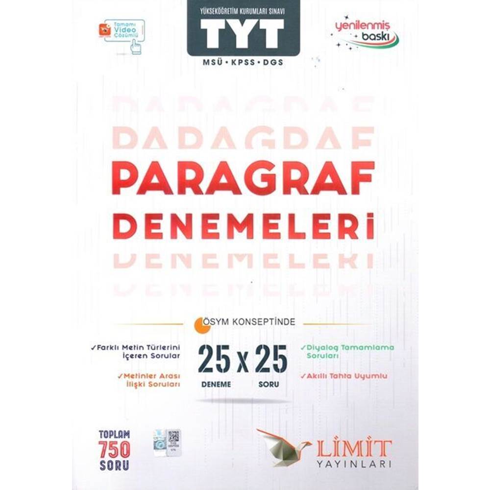 Limit Yayınları TYT MSÜ KPSS DGS Paragraf 25 X 25 Denemeleri