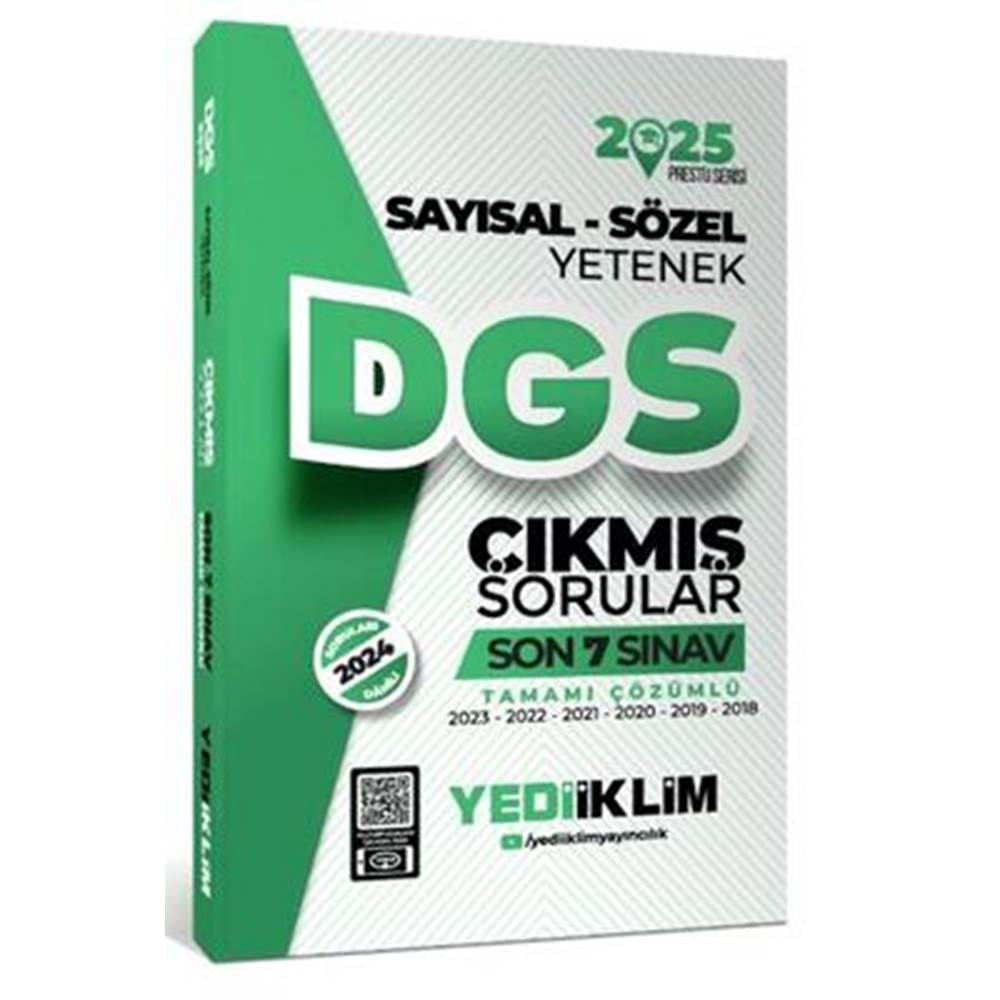 Yediiklim Yayınları 2025 DGS Sayısal Sözel Yetenek Tamamı Çözümlü Son 7 Sınav Çıkmış Sorular