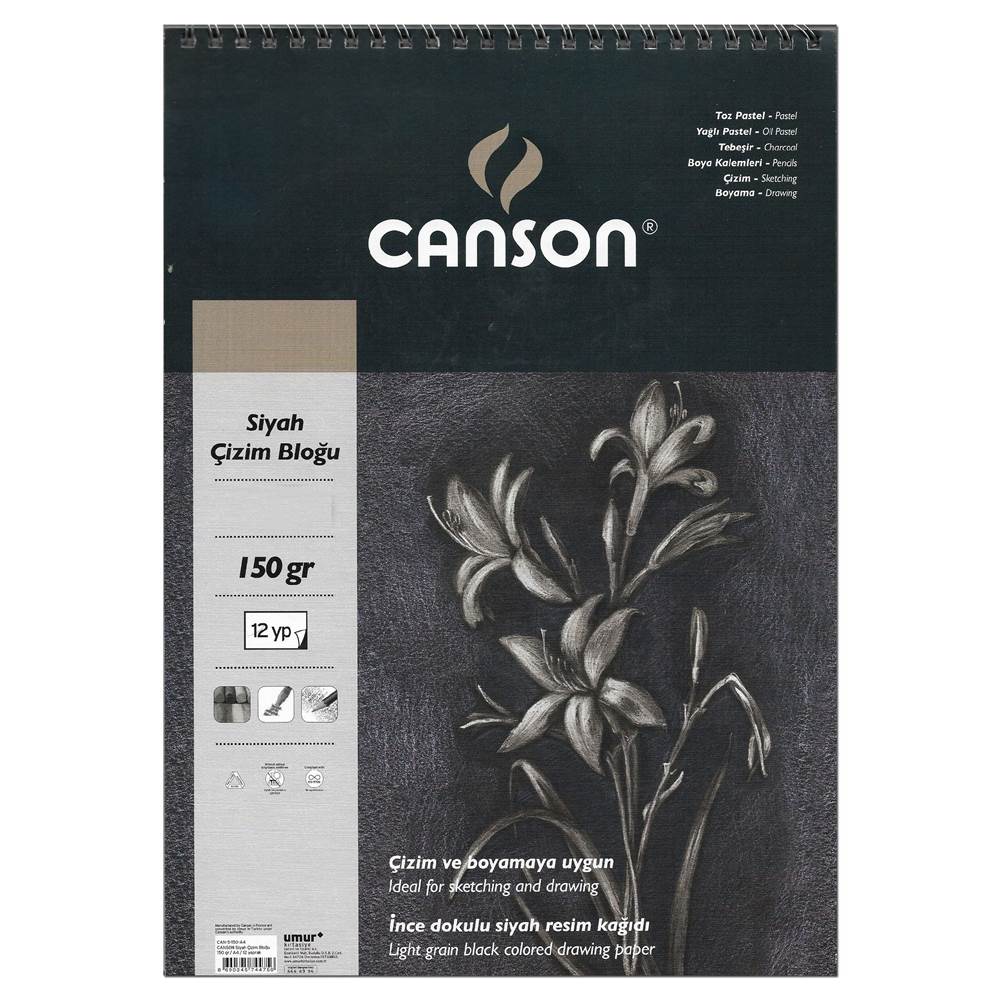 CANSON SİYAH ÇİZİM BLOĞU 35X50 150 GR 12 YP