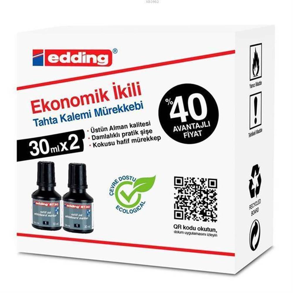 EDDİNG BT30 TAHTA KALEMİ MÜREKKEBİ 30ML 2Lİ KUTU SİYAH