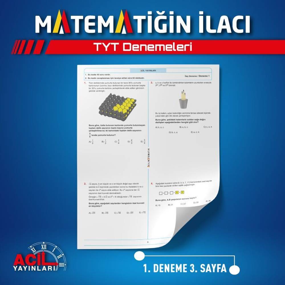 Acil Yayınları TYT Matematiğin İlacı Matematik Denemeleri