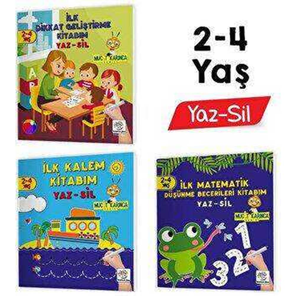 2-4 Yaş Mucit Karınca YAZ - SİL Kitaplar İlk Kalem, Dikkat, Matematik, Düşünme Becerileri Kitabım