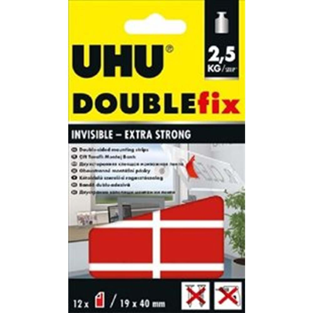 UHU DOUBLEfix ŞEFFAF GÜÇLÜ MONTAJ BANTI -ŞERİT (19 MM X 40 MM) - 12 ADET