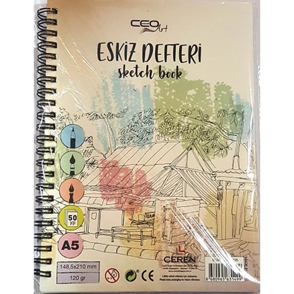 CEOART ESKİZ DEFTER KRAFT TELLİ A5 120GR 50 YP.