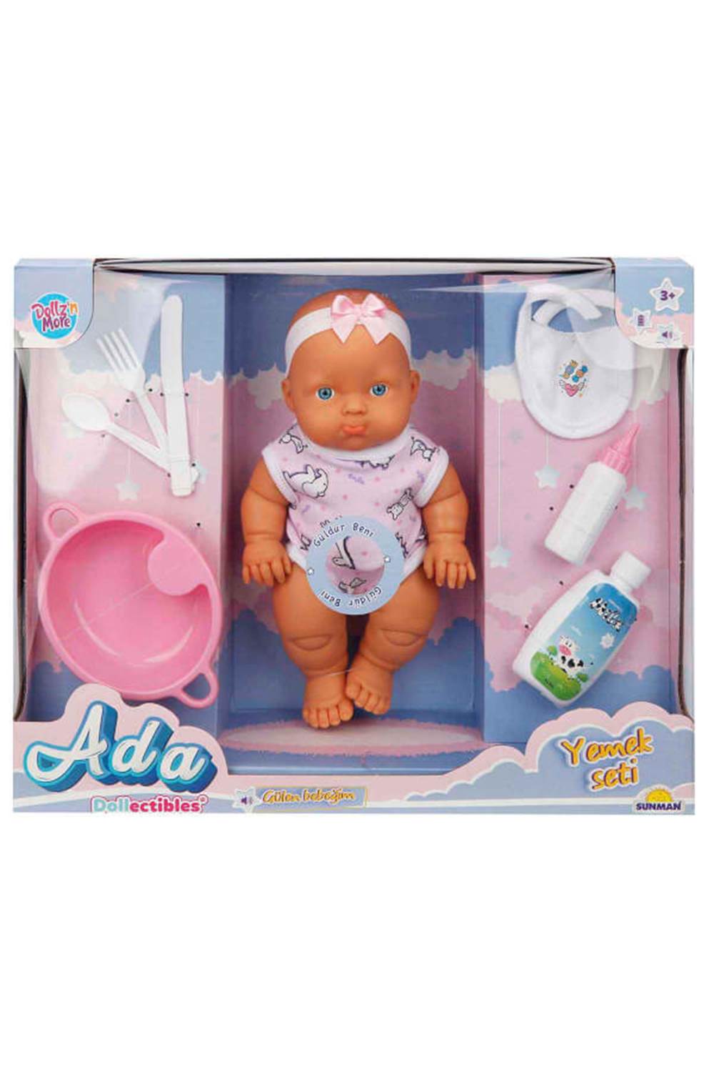 SUN-SABC-DZM-BEBEK SET ADA YEMEK SETİ SAÇSIZ SESLİ GÜLEN AKS.23CM.2A.BYK.