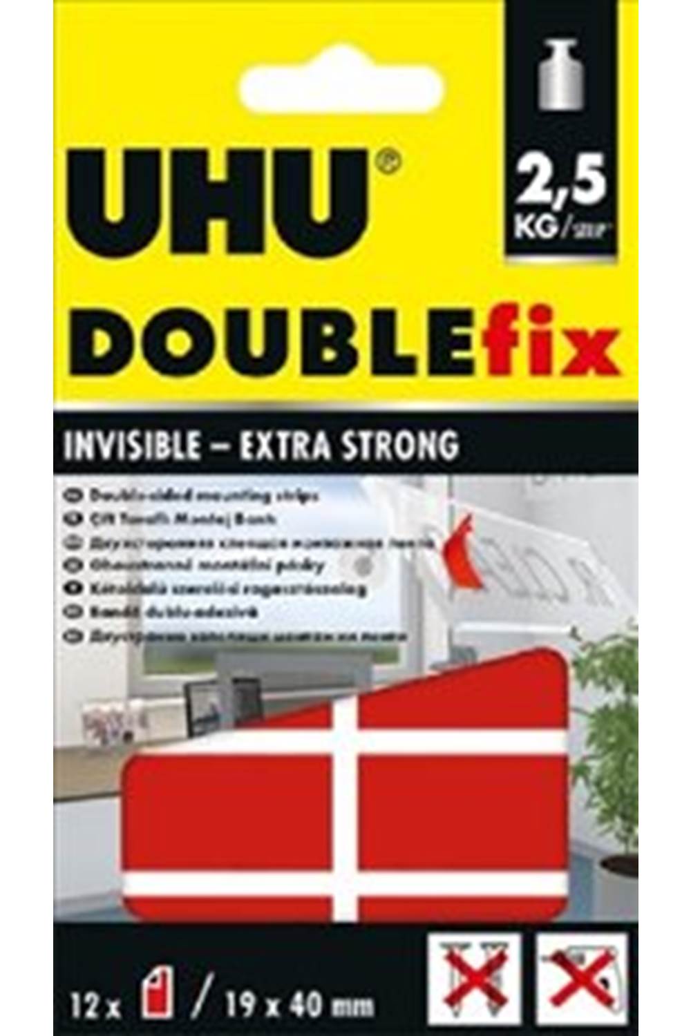 UHU DOUBLEfix ŞEFFAF GÜÇLÜ MONTAJ BANTI -ŞERİT (19 MM X 40 MM) - 12 ADET