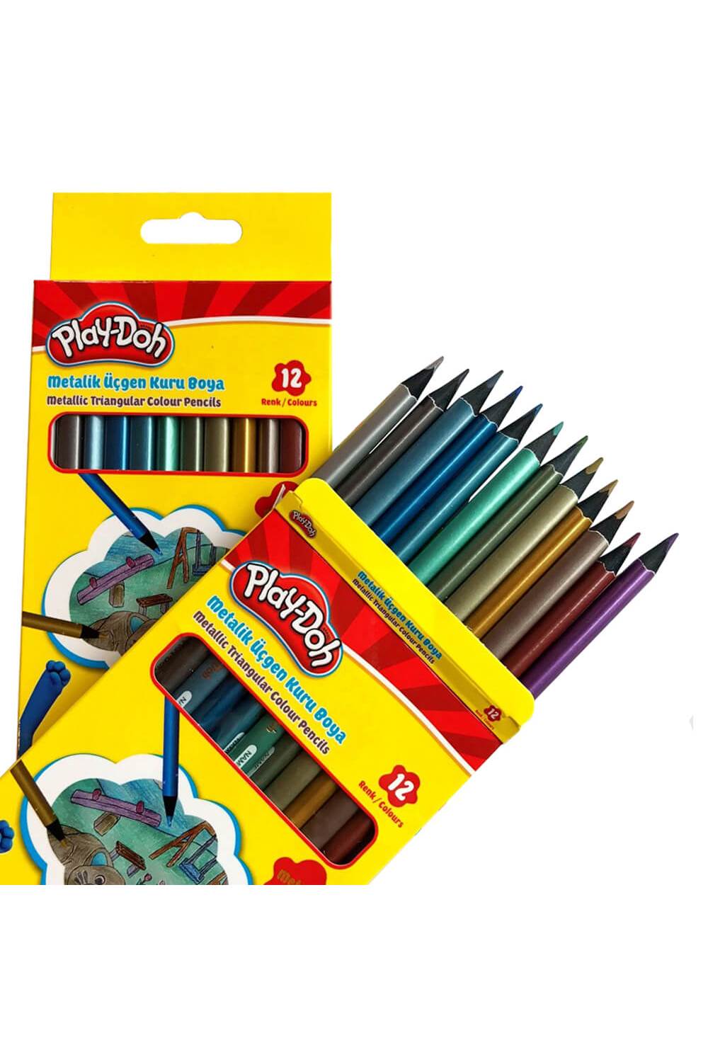 Play-Doh 12 Renk Siyah Lata Üçgen Kuruboya