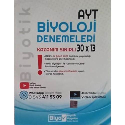 YKS AYT *ÖZEL* DENEME 30LU BİYOLOJİ - 2023