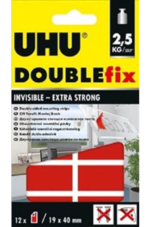 UHU DOUBLEfix ŞEFFAF GÜÇLÜ MONTAJ BANTI -ŞERİT (19 MM X 40 MM) - 12 ADET