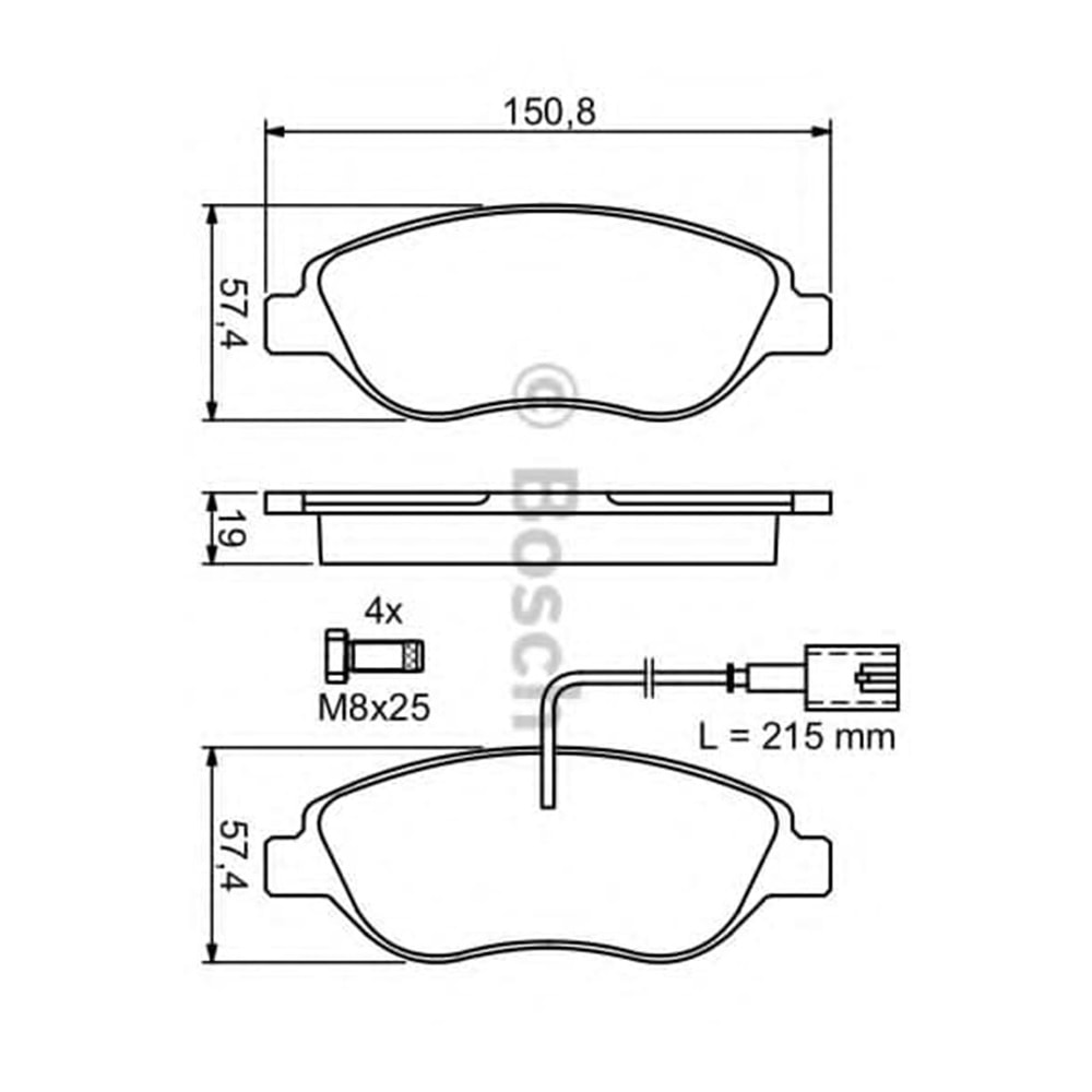 Disk Balata Fiat Stilo 01-10, Egea Bravo II, MITO 08>, Opel Corsa D 06-14 Ön Fişli - Bosch