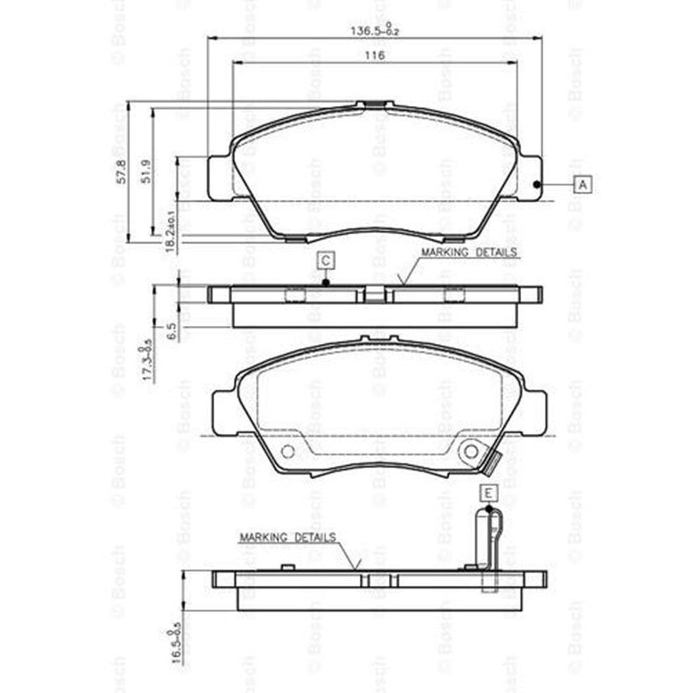 Disk Balata Honda Civic İkaz Saclı Ön - Bosch