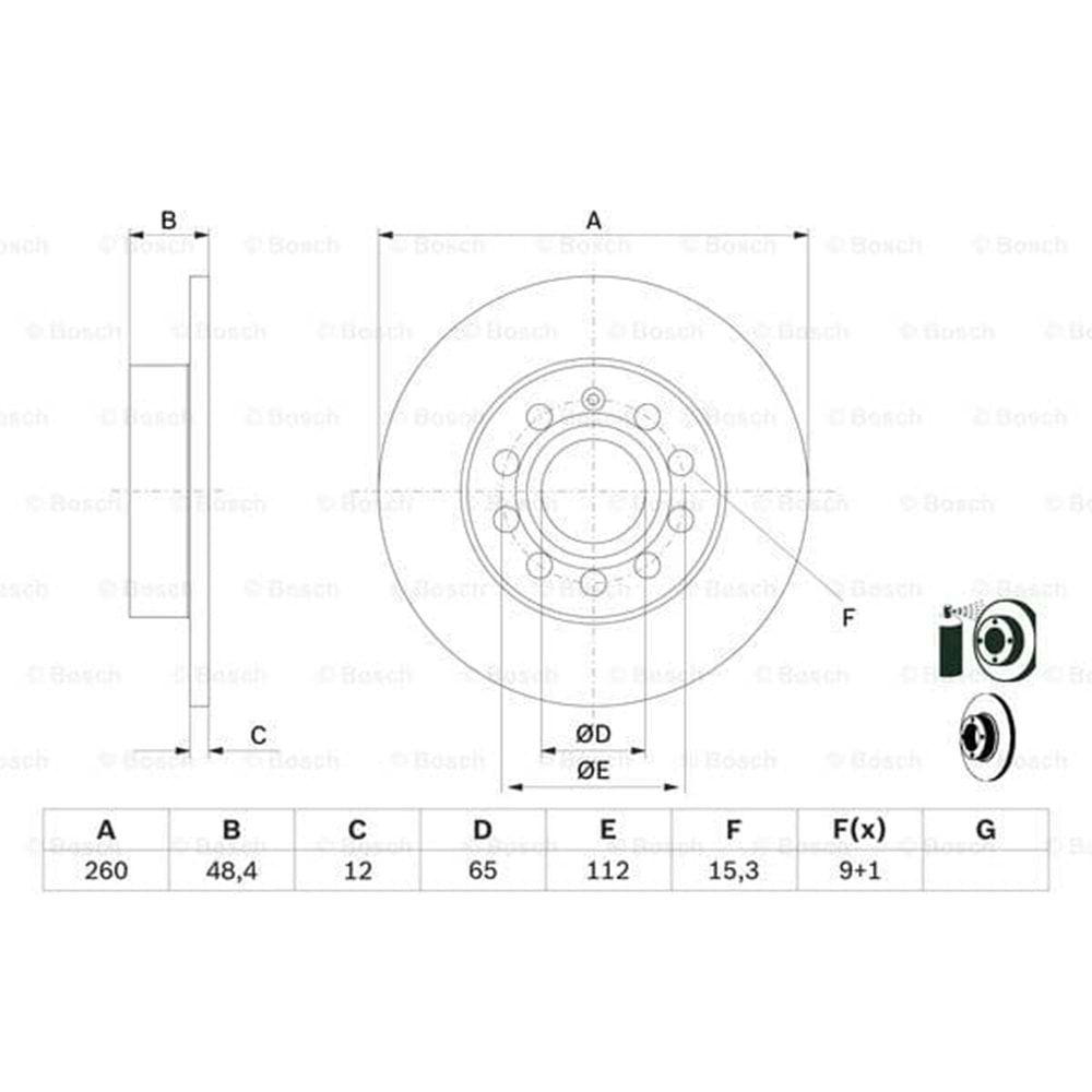 Fren Diski Vw Golf V, VI, Caddy III, Touran Arka - 260 mm - Bosch