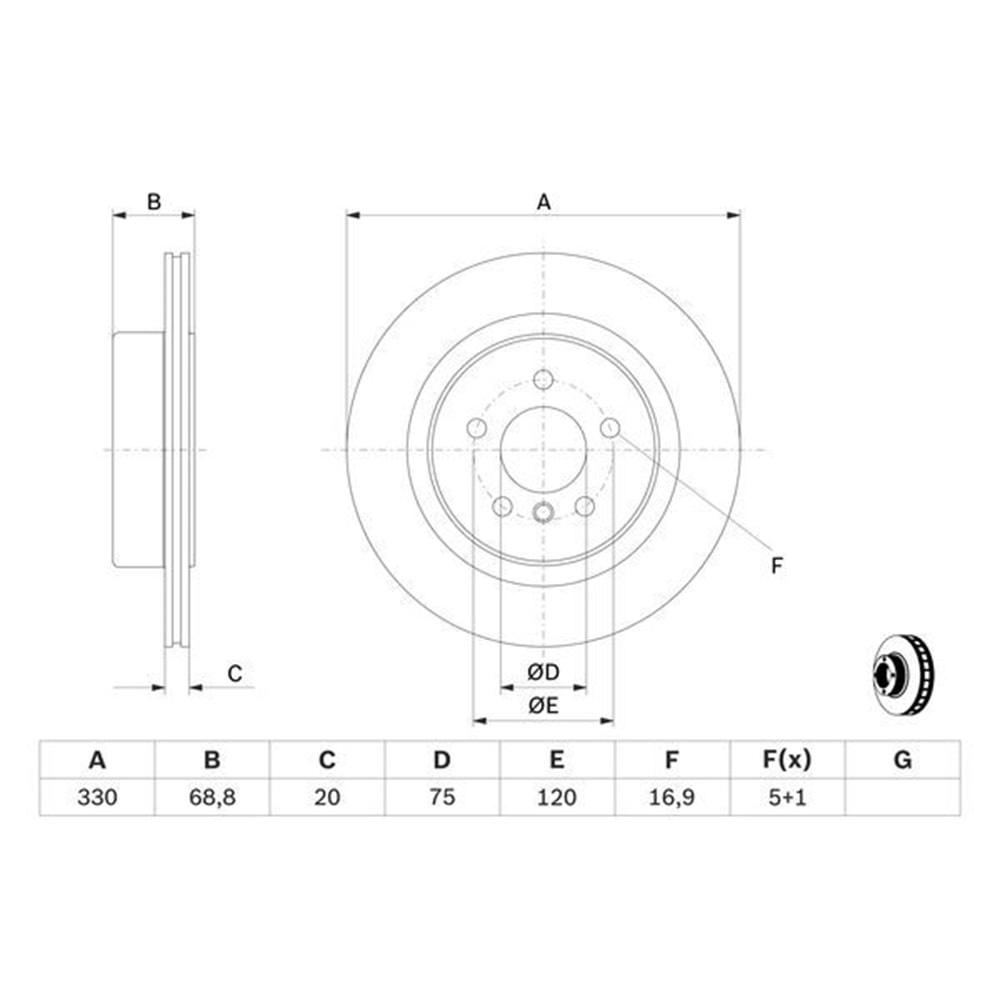 Fren Diski Bmw 5 Serisi F10, F11 Arka - 330 MM - Bosch