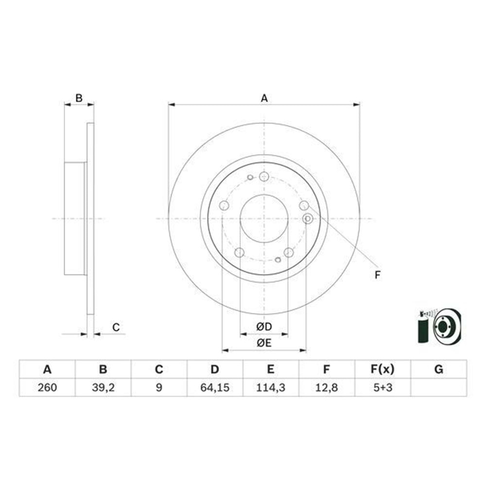 Fren Diski Honda Civic X Arka - 260 mm - BOSCH