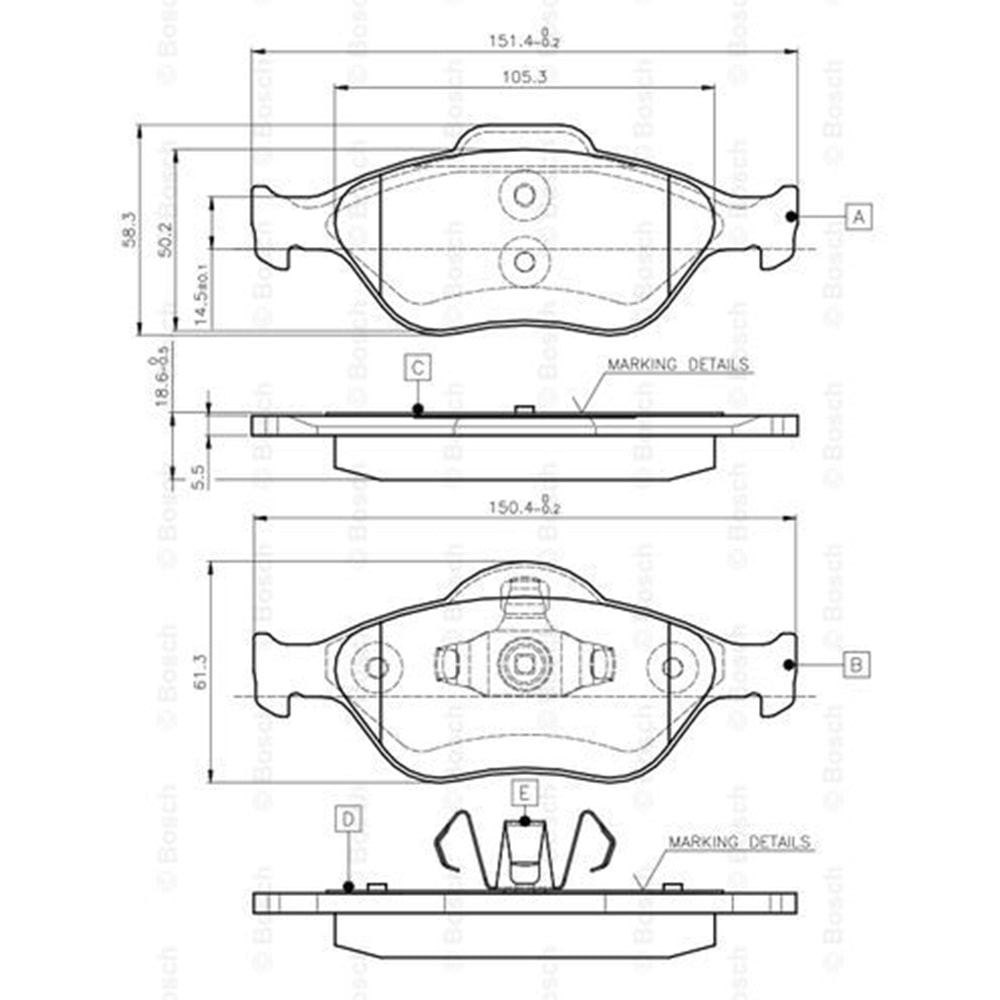 Disk Balata Ford Fiesta V, Toyota Yaris, Mazda 2 Ön - Bosch