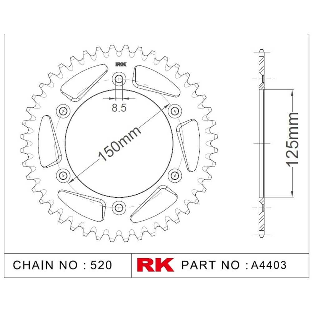 Rk Arka Dişli 50T Exc 125, Exc 250, Te 250 Turuncu Alüminyüm