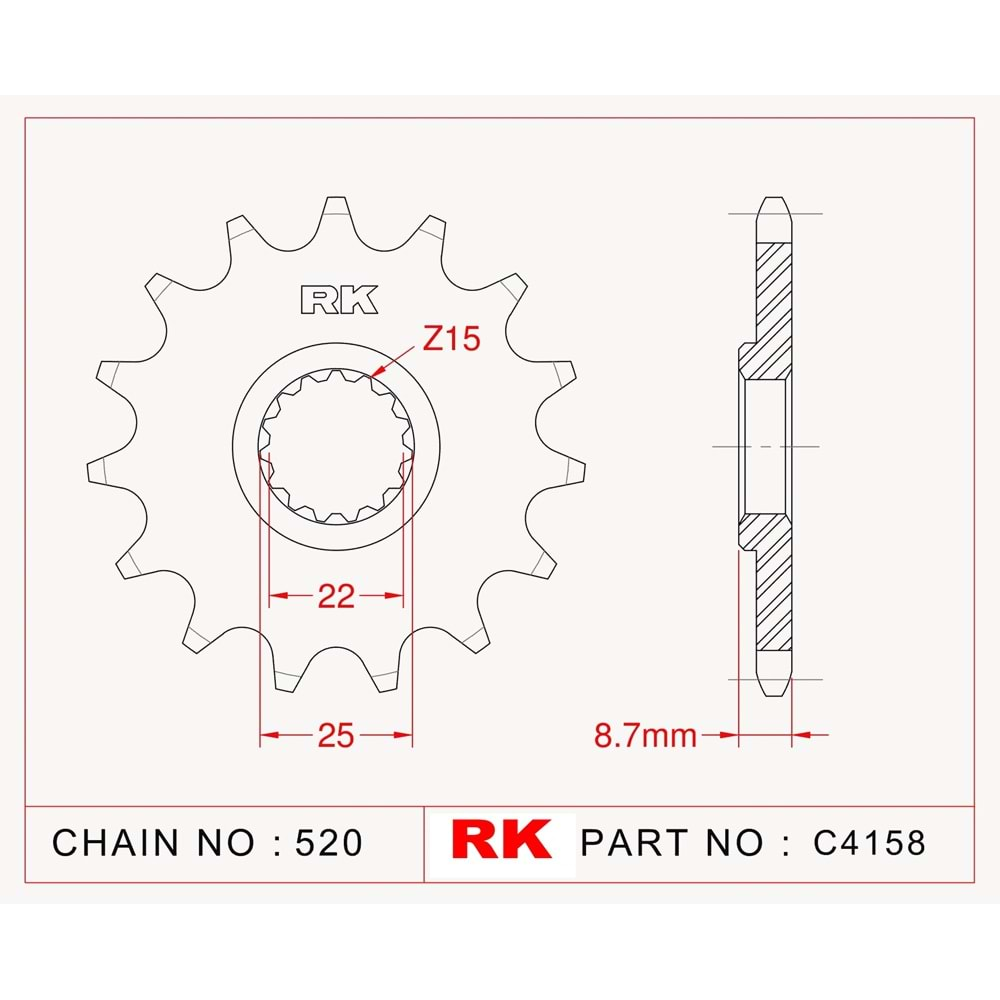 Rk Ön Dişli C4158-13 Diş Ex C250, Fc 250, Exc F 250, Te 250, Beta Rr 2T