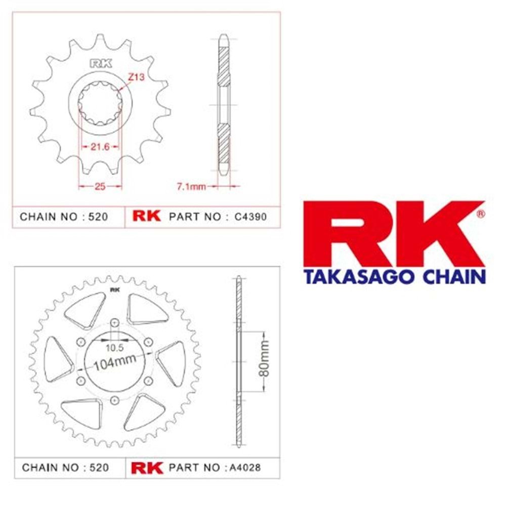 Rk Dişli Seti Kawasaki Zx 6 R Ninja 07-15, Zx 6 R 07-12*