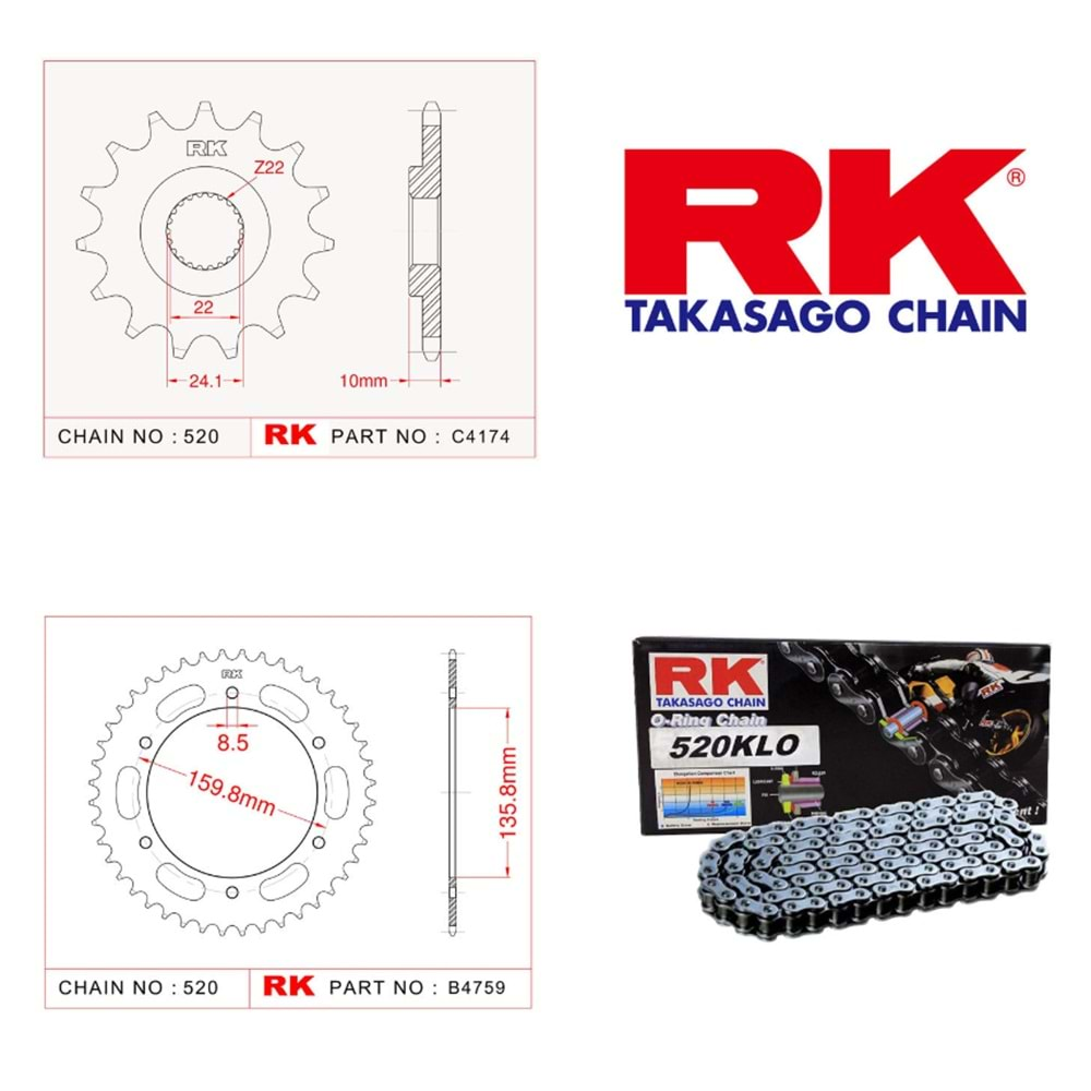 Rk Zincir Dişli Seti 47T-16T Bmw F 650 Gs 99-07, Bmw F 650 Gs Dakar 99-07