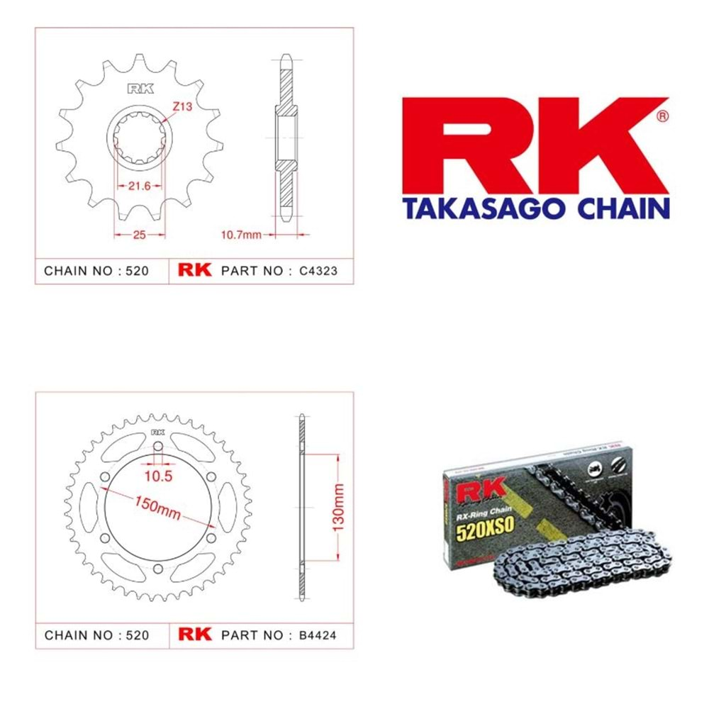 Rk Zincir Dişli Seti Yamaha Xj 600 Diversion 09-15, Xj 6 N 09-15, Xj 6 09-15