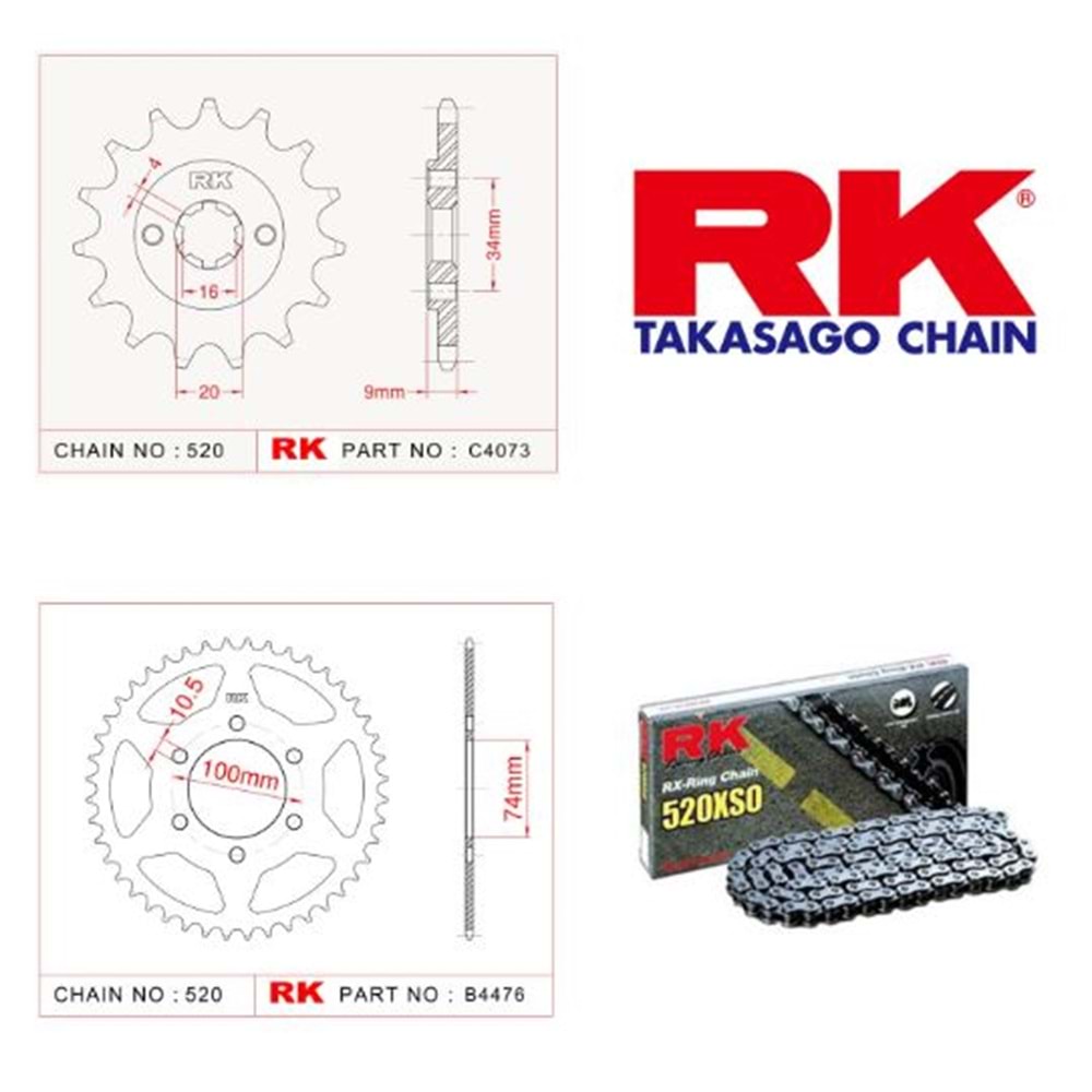 Rk Zincir Dişli Seti Hyosung Gv 250 14-16, Aquıla 250 04-15
