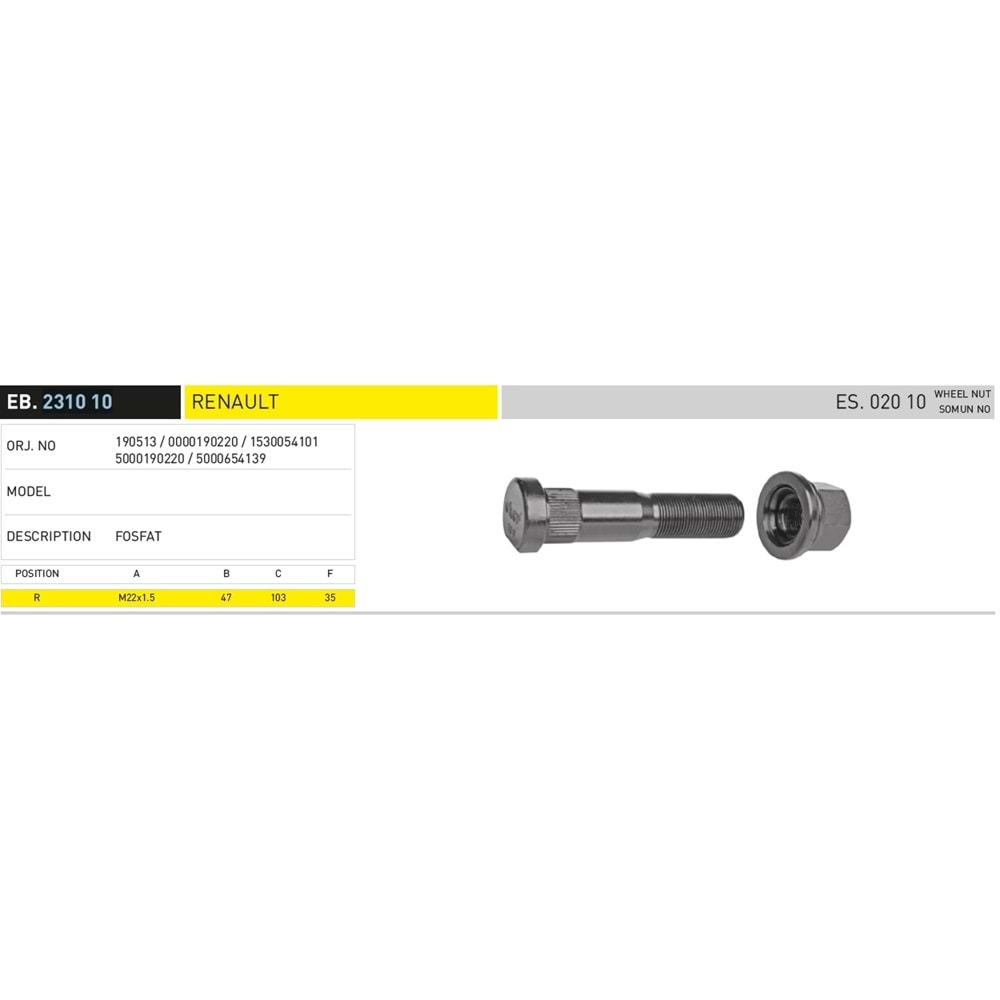 RENAULT TIR ARKA 97 MM BİJON - EKER
