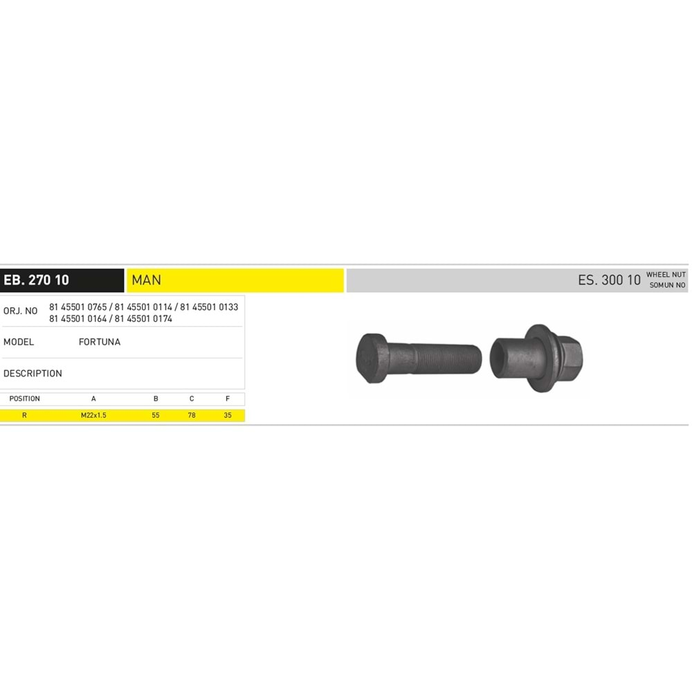 BİJON MAN FORTUNA ARKA 78 MM SOMUNLU - EKER