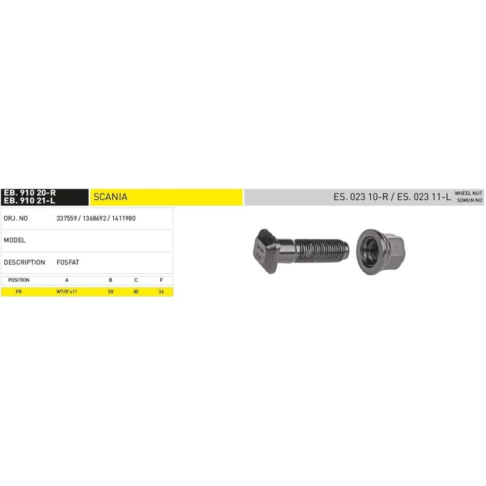 SCANİA, VABİS ÖN-80 MM KAMPANALI KARE BİJON - EKER