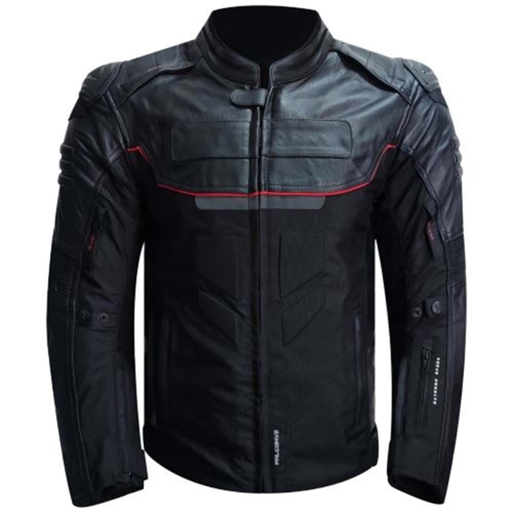 Prosev Falcon Motosiklet Montu Dört Mevsim Deri Siyah - 4XL