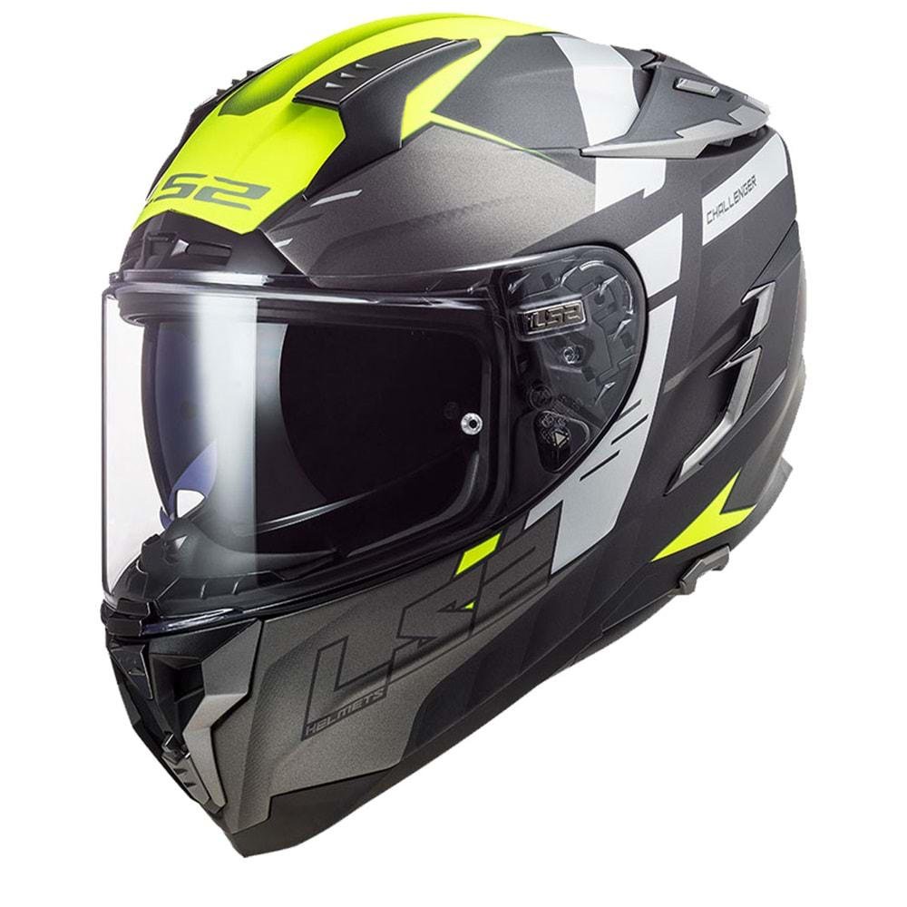 LS2 Kask Challenger Allert Güneş Vizörlü Mat Titanyum Neon Sarı - XL