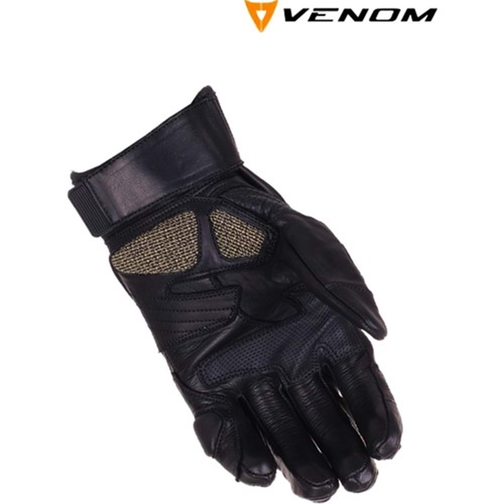VENOM D1 DERİ KISA MOTOSİKLET ELDİVENİ - SİYAH - M BEDEN