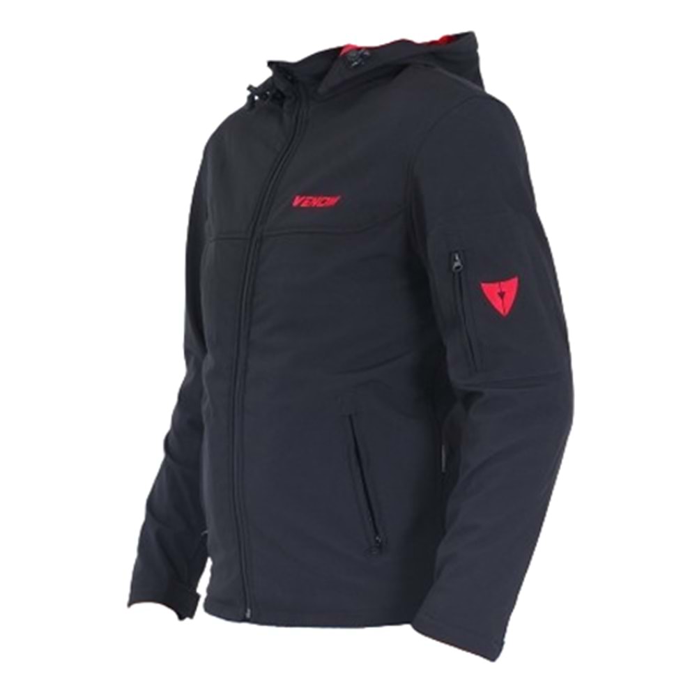Venom Jaws Kapşonlu Soft Shell Motosiklet Montu Siyah - S