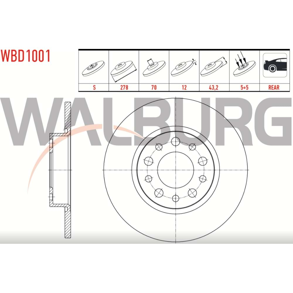 Fren Diski Alfa Romeo Giulietta , Fiat 500X, RENEGADE Arka - 278 MM - WALBURG