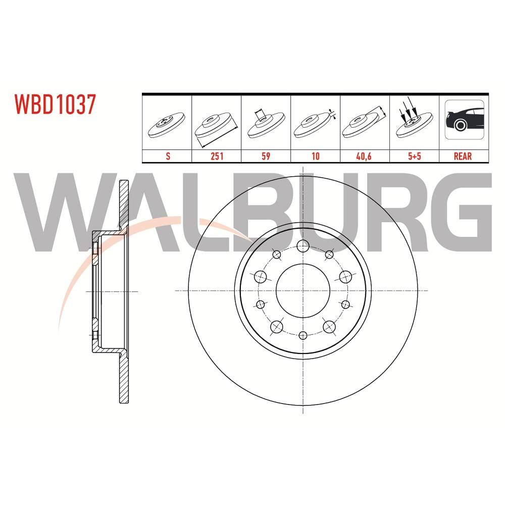 Fren Diski Fiat Egea 1.6 MJT, Cross, 500L Arka - 251 MM - WALBURG