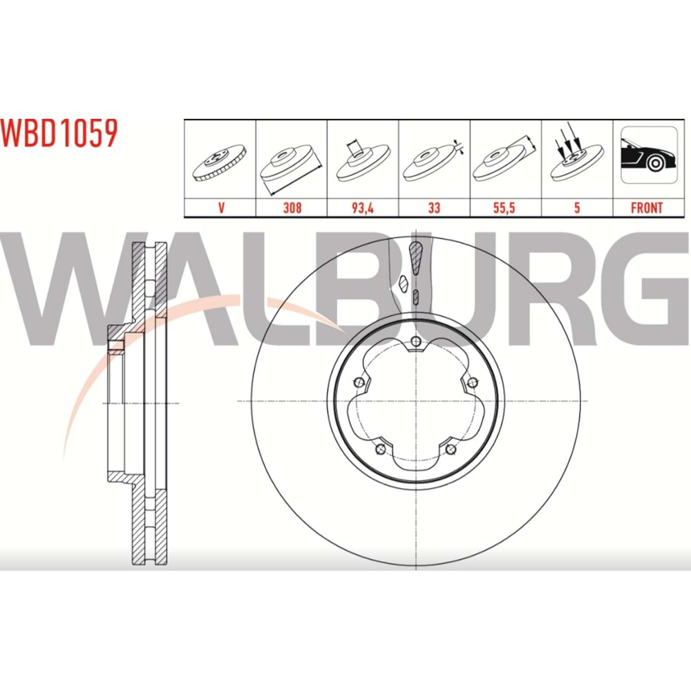 Fren Diski Ford Tourneo Custom 2.2 (V362) TEK Teker Ön - 308 MM - WALBURG