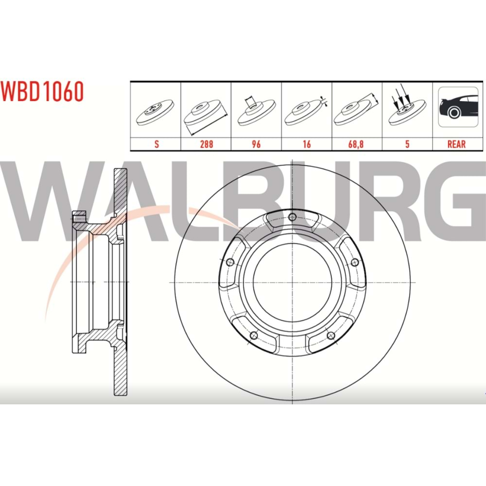 Fren Diski Ford Tourneo Custom 2.2 Arka - 288 MM - WALBURG