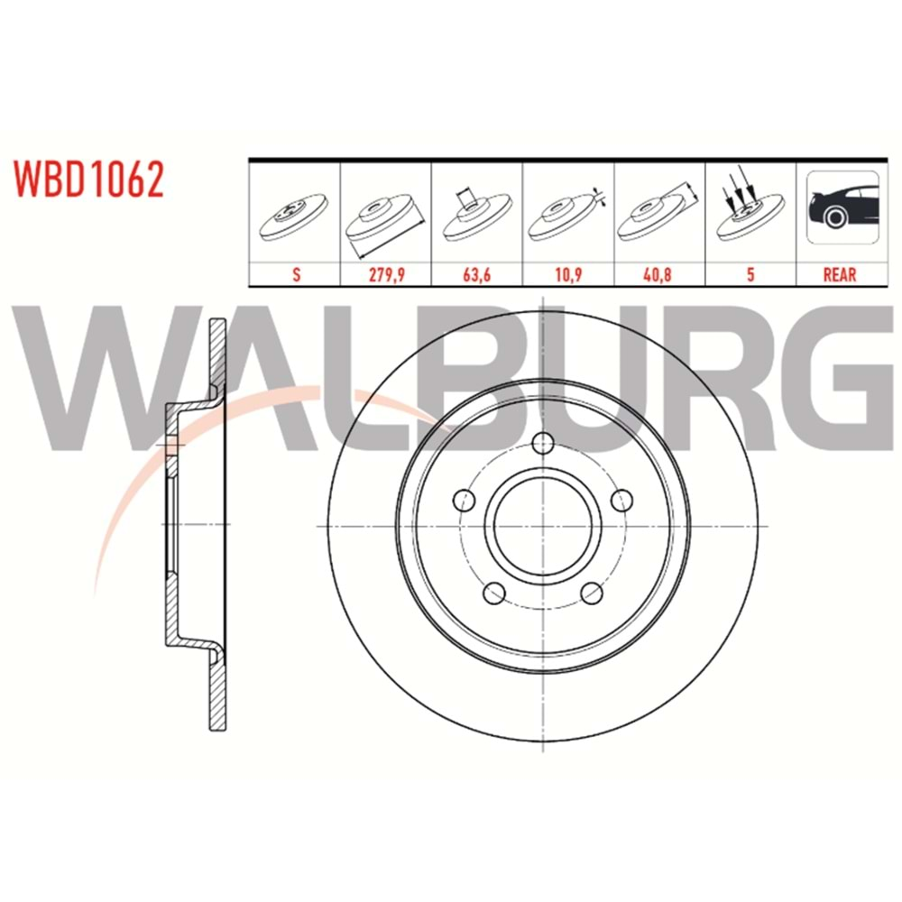 Fren Diski Ford Focus 2, c max, Volvo S40 Arka - 280 MM - WALBURG