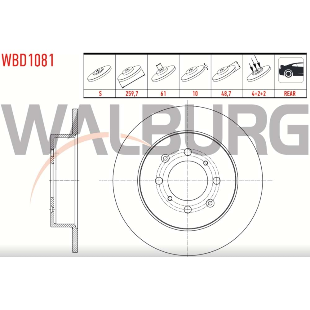 Fren Diski Honda Civic VI 96-01, Civic VII 01-06, MG ZR, MG ZS Arka - 260 MM - WALBURG