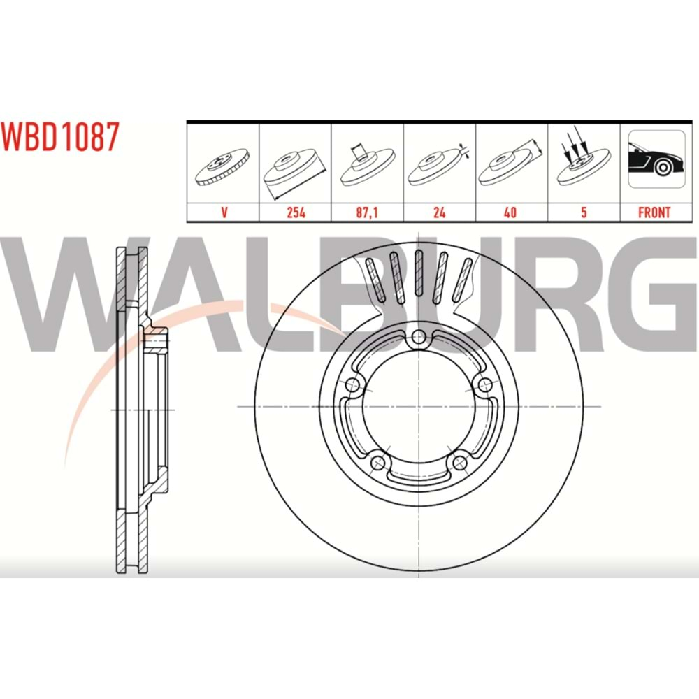 Fren Diski Hyundai Starex 2,5 97-07 Ön - 254 MM - WALBURG